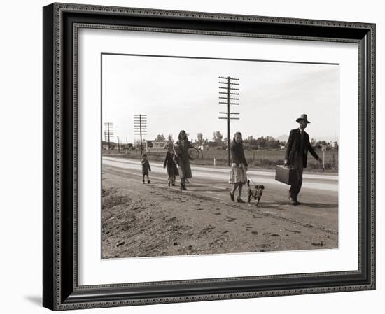 Homeless Migrant Family of Seven, Walking the Highway from Phoenix, Arizona, 1939-Dorothea Lange-Framed Art Print