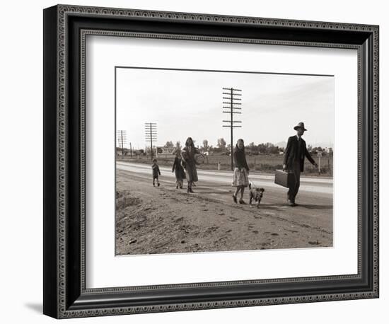 Homeless Migrant Family of Seven, Walking the Highway from Phoenix, Arizona, 1939-Dorothea Lange-Framed Art Print