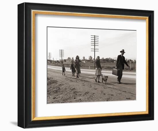 Homeless Migrant Family of Seven, Walking the Highway from Phoenix, Arizona, 1939-Dorothea Lange-Framed Art Print