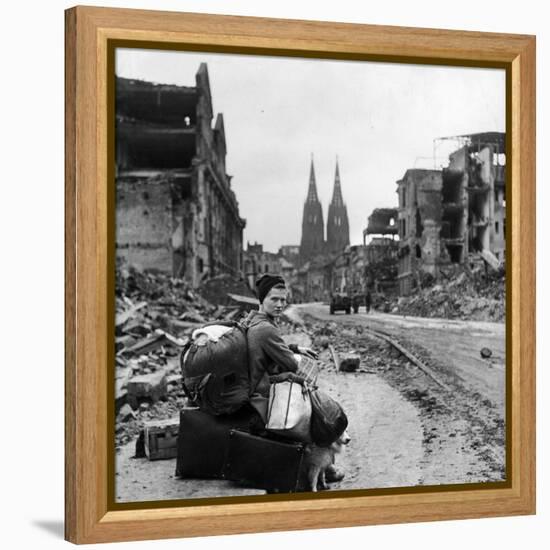 Homeless Refugee German Woman Sitting with All Her Worldly Possessions on Side of a Muddy Street-John Florea-Framed Premier Image Canvas