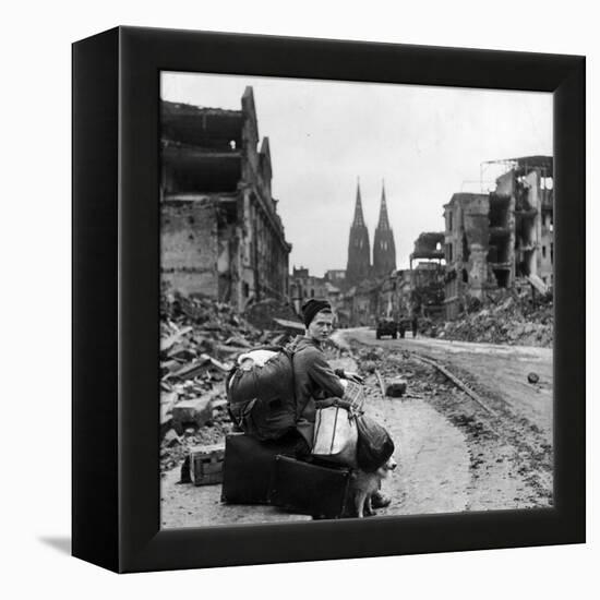 Homeless Refugee German Woman Sitting with All Her Worldly Possessions on Side of a Muddy Street-John Florea-Framed Premier Image Canvas