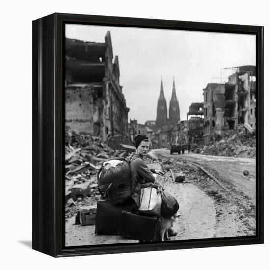 Homeless Refugee German Woman Sitting with All Her Worldly Possessions on Side of a Muddy Street-John Florea-Framed Premier Image Canvas