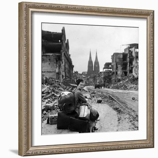 Homeless Refugee German Woman Sitting with All Her Worldly Possessions on Side of a Muddy Street-John Florea-Framed Photographic Print