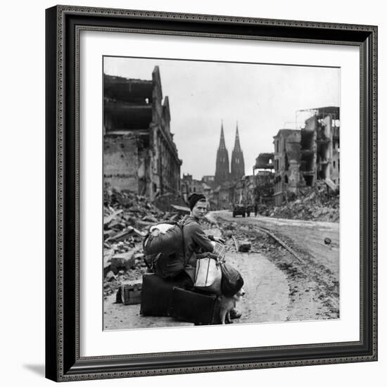 Homeless Refugee German Woman Sitting with All Her Worldly Possessions on Side of a Muddy Street-John Florea-Framed Photographic Print