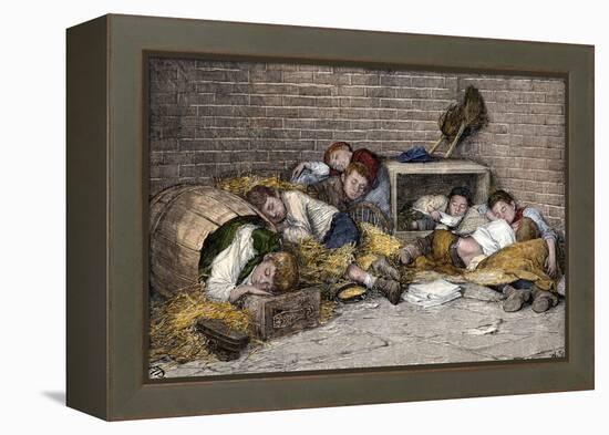Homeless Street Boys Sleeping in an Alley in New York City, 1890s-null-Framed Premier Image Canvas