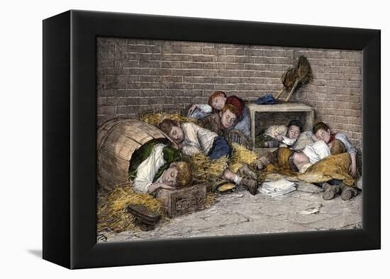 Homeless Street Boys Sleeping in an Alley in New York City, 1890s-null-Framed Premier Image Canvas