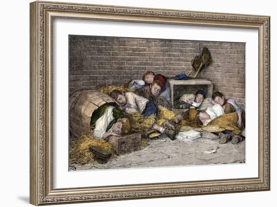 Homeless Street Boys Sleeping in an Alley in New York City, 1890s-null-Framed Giclee Print