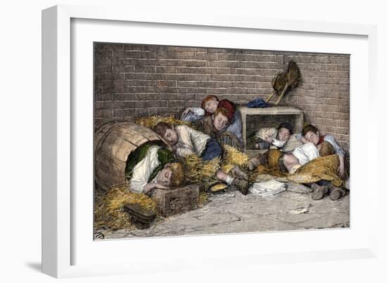 Homeless Street Boys Sleeping in an Alley in New York City, 1890s-null-Framed Giclee Print