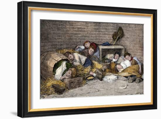 Homeless Street Boys Sleeping in an Alley in New York City, 1890s-null-Framed Giclee Print