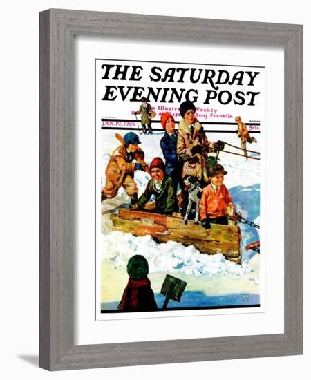 "Homemade Sleigh," Saturday Evening Post Cover, January 19, 1929-Eugene Iverd-Framed Giclee Print