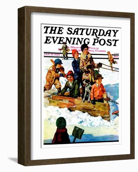 "Homemade Sleigh," Saturday Evening Post Cover, January 19, 1929-Eugene Iverd-Framed Giclee Print