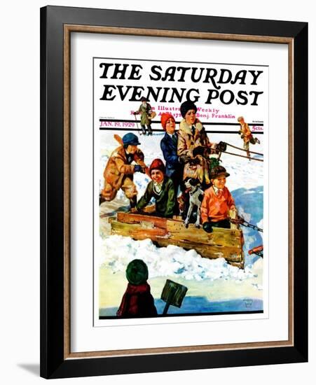 "Homemade Sleigh," Saturday Evening Post Cover, January 19, 1929-Eugene Iverd-Framed Giclee Print