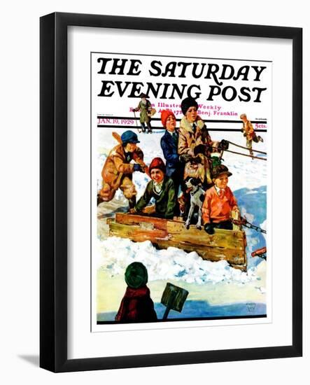 "Homemade Sleigh," Saturday Evening Post Cover, January 19, 1929-Eugene Iverd-Framed Giclee Print