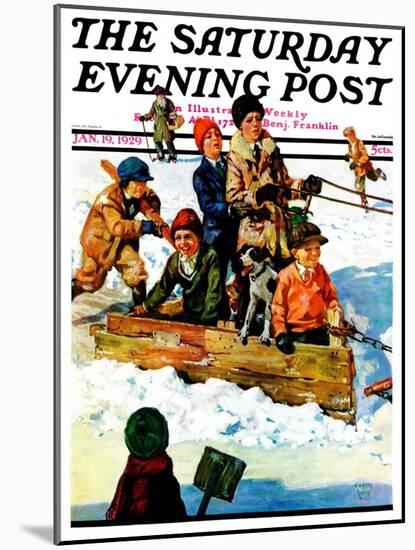 "Homemade Sleigh," Saturday Evening Post Cover, January 19, 1929-Eugene Iverd-Mounted Giclee Print