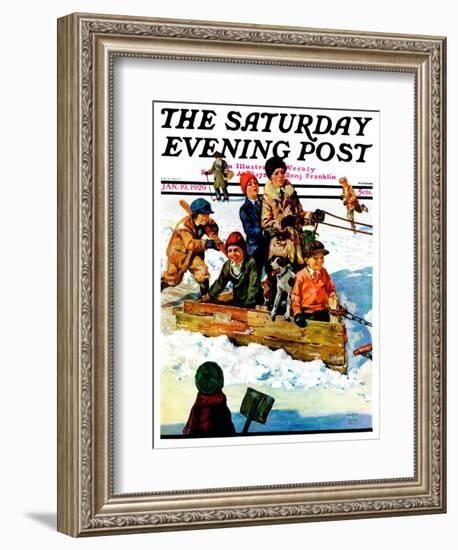 "Homemade Sleigh," Saturday Evening Post Cover, January 19, 1929-Eugene Iverd-Framed Giclee Print