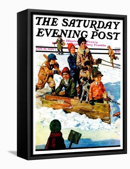 "Homemade Sleigh," Saturday Evening Post Cover, January 19, 1929-Eugene Iverd-Framed Premier Image Canvas