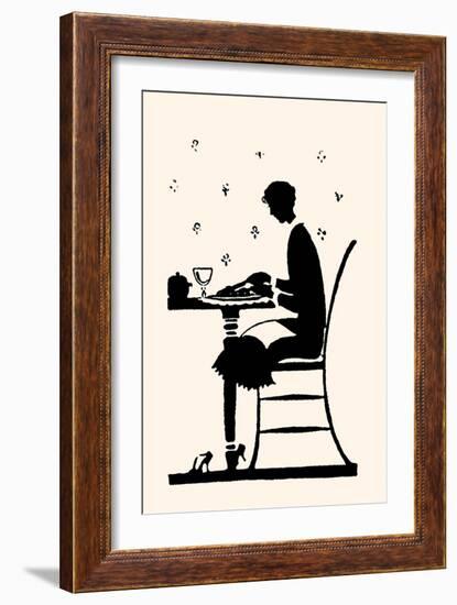 Homemaker at Table Eating with a Napkin in Her Lap-Maxfield Parrish-Framed Art Print