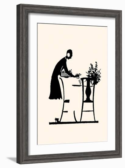 Homemaker Fills a Vase with Flowers-Maxfield Parrish-Framed Art Print