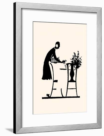 Homemaker Fills a Vase with Flowers-Maxfield Parrish-Framed Art Print