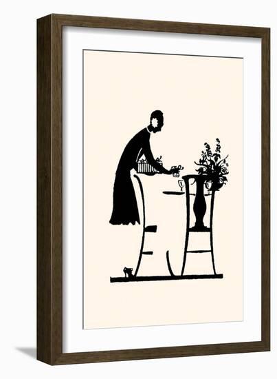 Homemaker Fills a Vase with Flowers-Maxfield Parrish-Framed Art Print