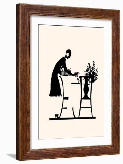 Homemaker Fills a Vase with Flowers-Maxfield Parrish-Framed Art Print