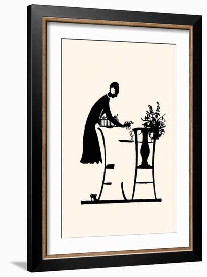 Homemaker Fills a Vase with Flowers-Maxfield Parrish-Framed Art Print