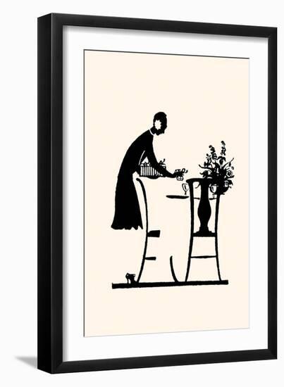 Homemaker Fills a Vase with Flowers-Maxfield Parrish-Framed Art Print