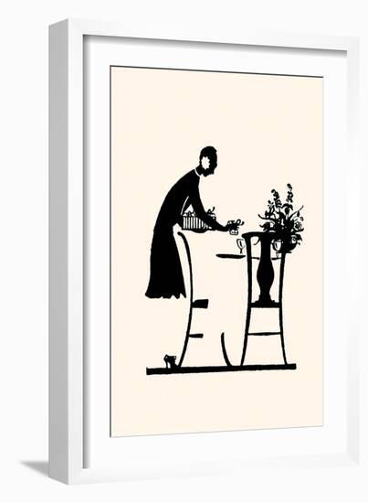 Homemaker Fills a Vase with Flowers-Maxfield Parrish-Framed Art Print