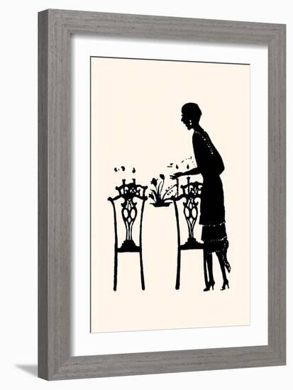 Homemaker Sets Table with a Bouquet of Flowers-Maxfield Parrish-Framed Art Print