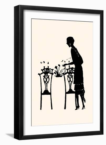 Homemaker Sets Table with a Bouquet of Flowers-Maxfield Parrish-Framed Art Print