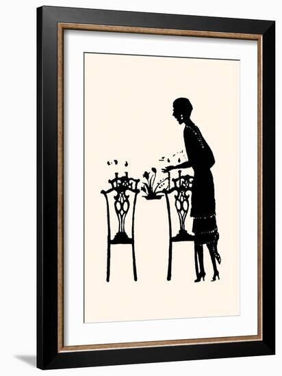 Homemaker Sets Table with a Bouquet of Flowers-Maxfield Parrish-Framed Art Print