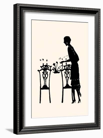 Homemaker Sets Table with a Bouquet of Flowers-Maxfield Parrish-Framed Art Print