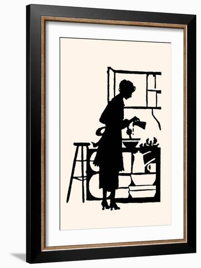 Homemaker Waters Plants in a Home-Maxfield Parrish-Framed Art Print