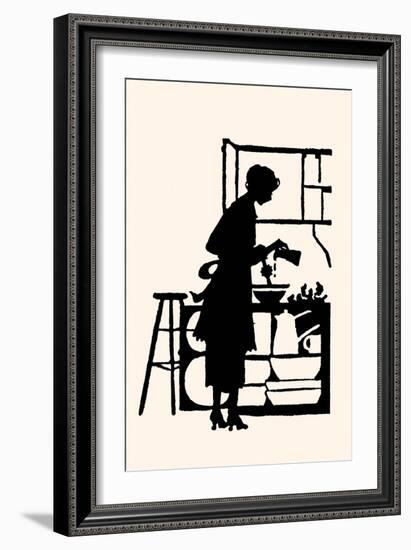 Homemaker Waters Plants in a Home-Maxfield Parrish-Framed Art Print