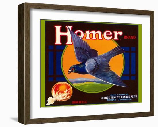 Homer Pigeon Label-null-Framed Art Print