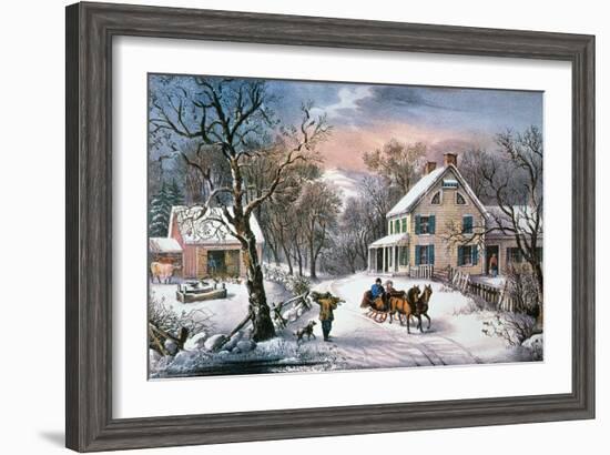 Homestead Winter, 1868-Currier & Ives-Framed Giclee Print