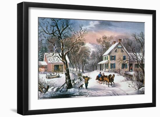 Homestead Winter, 1868-Currier & Ives-Framed Giclee Print