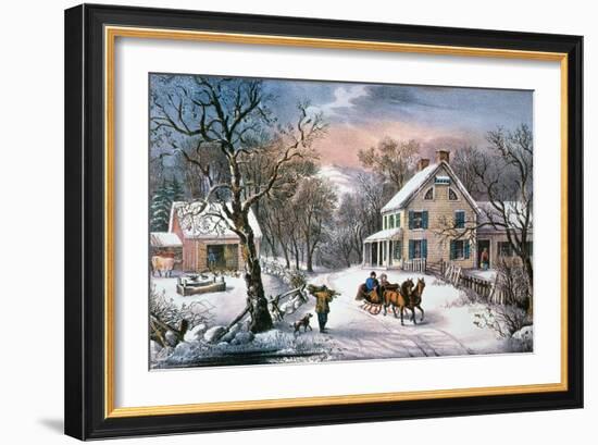 Homestead Winter, 1868-Currier & Ives-Framed Giclee Print