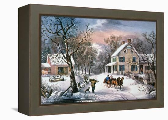 Homestead Winter, 1868-Currier & Ives-Framed Premier Image Canvas