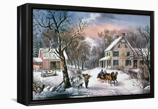 Homestead Winter, 1868-Currier & Ives-Framed Premier Image Canvas