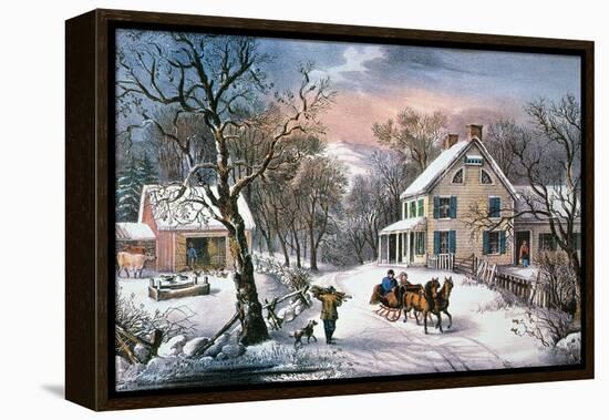 Homestead Winter, 1868-Currier & Ives-Framed Premier Image Canvas