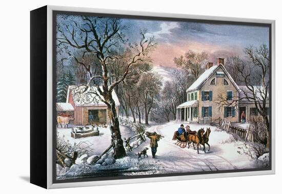 Homestead Winter, 1868-Currier & Ives-Framed Premier Image Canvas