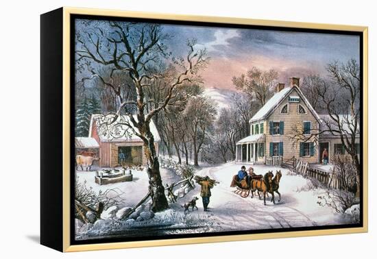 Homestead Winter, 1868-Currier & Ives-Framed Premier Image Canvas