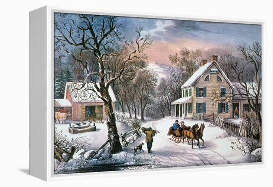 Homestead Winter, 1868-Currier & Ives-Framed Premier Image Canvas