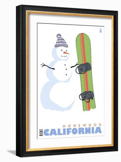 Homewood, California, Snowman with Snowboard-Lantern Press-Framed Art Print