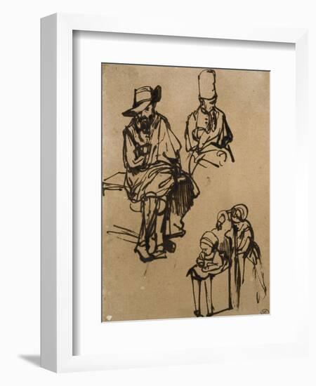 Homme assis, homme en buste coiffé d'un bonnet, et deux enfants-Rembrandt van Rijn-Framed Giclee Print