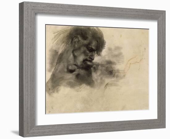 Homme nu, en buste, de profil à droite, mordant et s'agrippant; étude pour "La Barque de Dante"-Eugene Delacroix-Framed Giclee Print