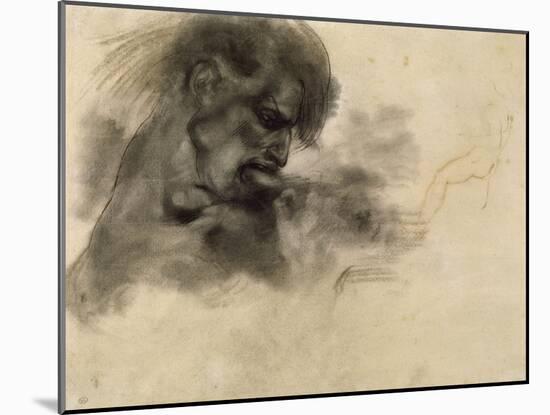 Homme nu, en buste, de profil à droite, mordant et s'agrippant; étude pour "La Barque de Dante"-Eugene Delacroix-Mounted Giclee Print