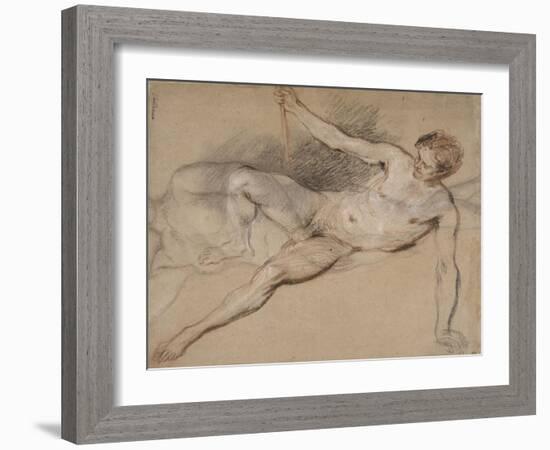 Homme nu étendu et femme nue debout-Jean Antoine Watteau-Framed Giclee Print