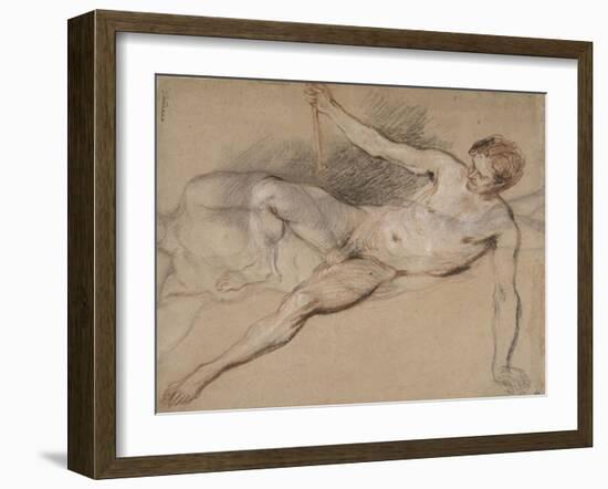 Homme nu étendu et femme nue debout-Jean Antoine Watteau-Framed Giclee Print